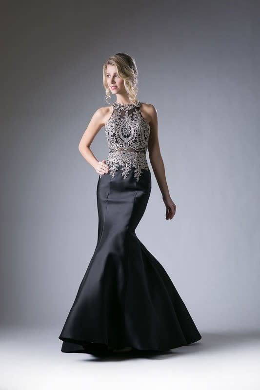 Beaded Lace Bodice Satin Mermaid Prom Gown (6880648527906)