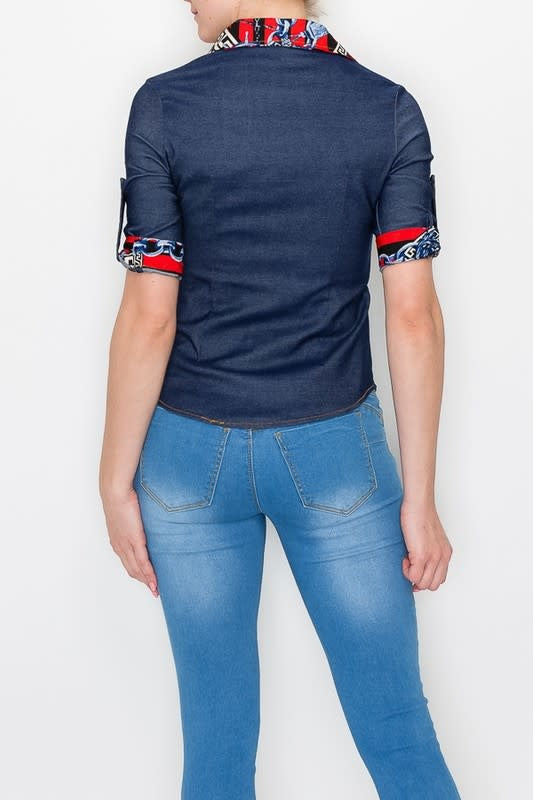 Stretch Denim Shirt with Contrast Collar (6880649969698)