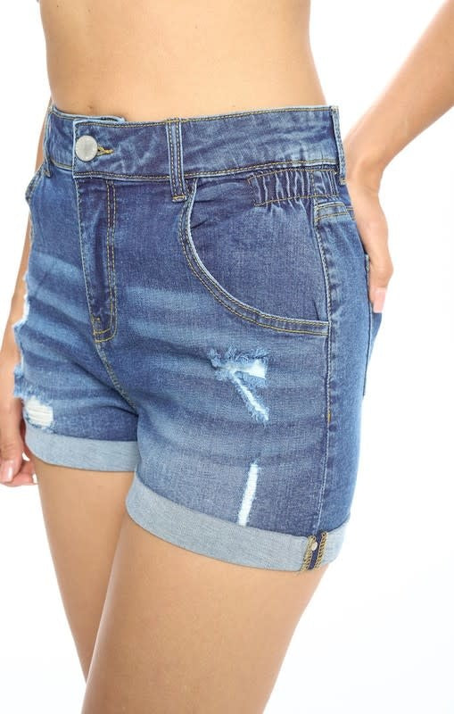 Destroyed Denim Shorts with Butt Lifting (6880649642018)