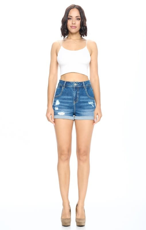 Destroyed Denim Shorts with Butt Lifting (6880649642018)