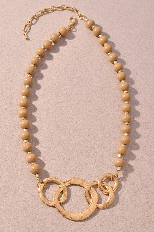 Bead Necklace with Hammered Accents (6958611038242)