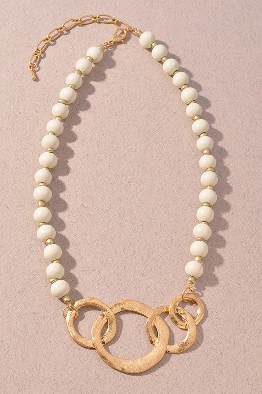 Bead Necklace with Hammered Accents (6958611038242)