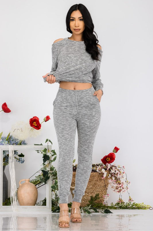 Black and White Stripe Long Sleeve Two-Piece Jogger Set (6958402502690)