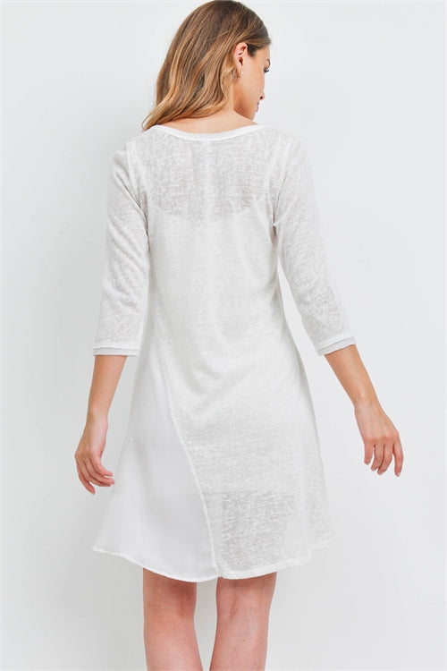 Irregular Hem Two-Tone Spliced Ivory Dress (6958768980002)