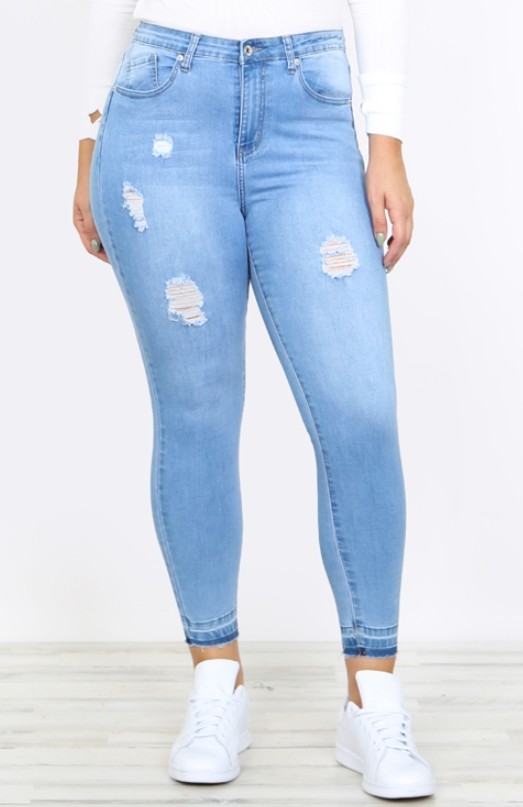 Plus Size High Waist Ripped Skinny Cropped Jeans (6958774681634)