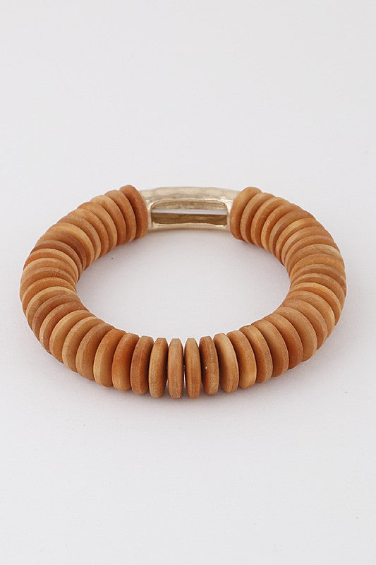 Stone Disk Stretch Bracelet With Hammered Metal Accent (6944960413730)