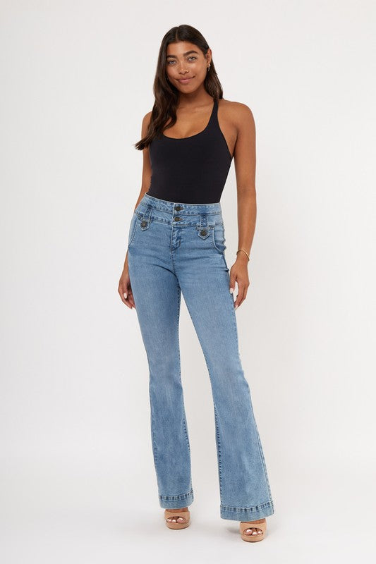 Button Tab Flare Jeans (7087187820578)