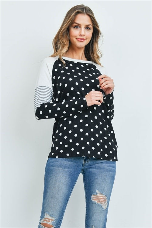 Mixed Print Black and Ivory Long Sleeve Top (6880652460066)