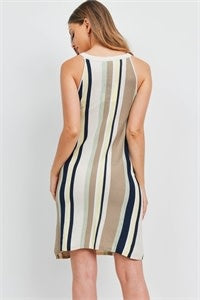Sleeveless scoop neck multi-color stripes straight dress (6880652296226)
