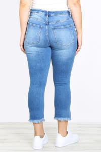 Slim Fit Distressed Raw Hem Cropped Denim Jeans (6880652656674)