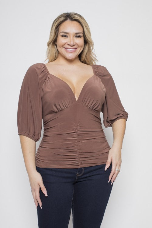 Plus Size Sweetheart Ruched Knit Top (6897317773346)