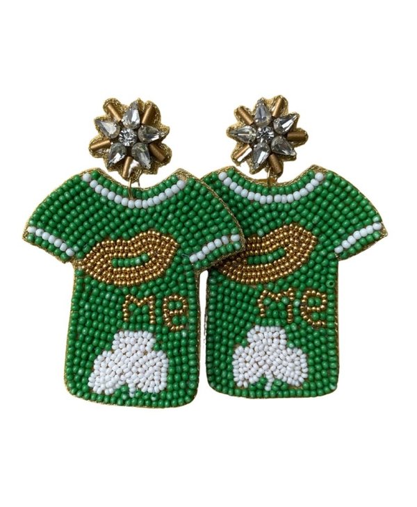 St. Patrick's Day Beaded Kiss Me T-Shirt Earrings (6958726512674)